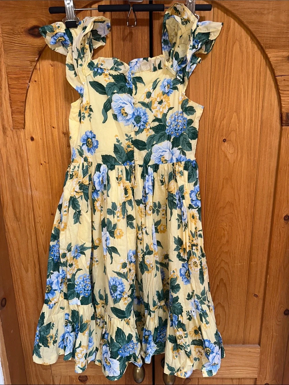 Janie and Jack Yellow Floral Ruffle-Shoulder Dress